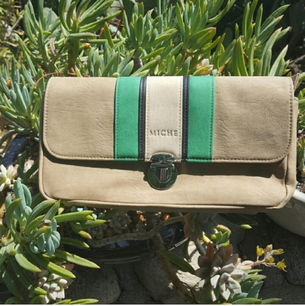 Miche Kasi tan and cream hip bag or clutch purse